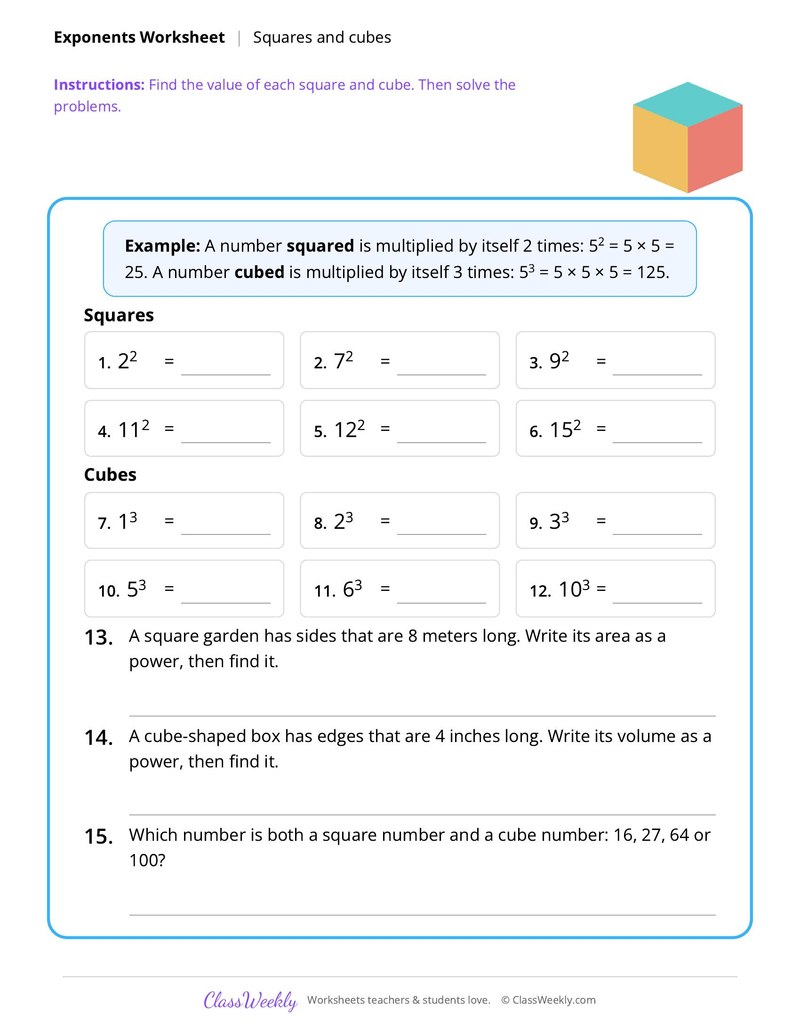 Exponents: Squares and cubes
