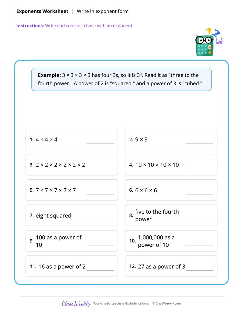 Exponents: Write in exponent form