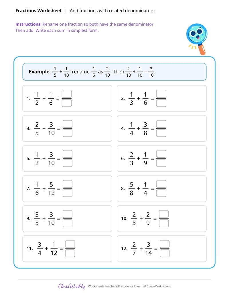 Add fractions with related denominators