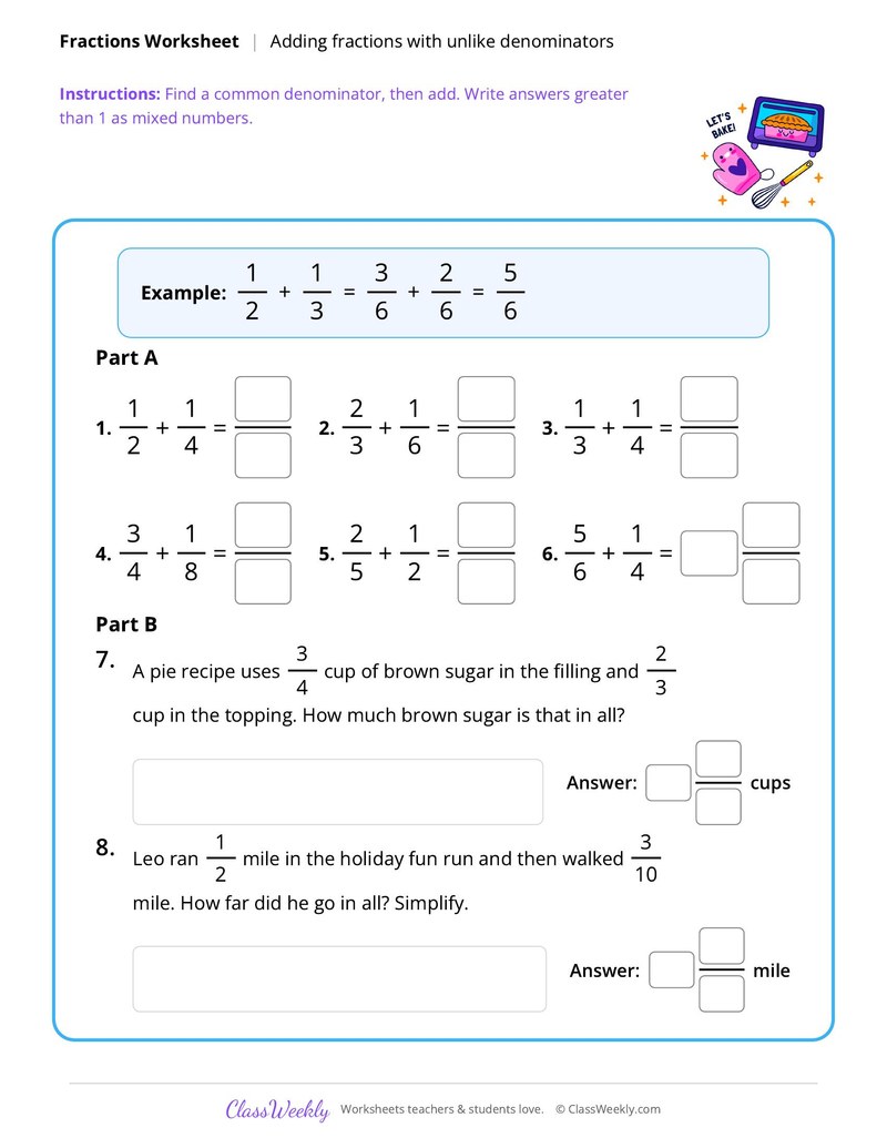 Adding fractions - Thanksgiving