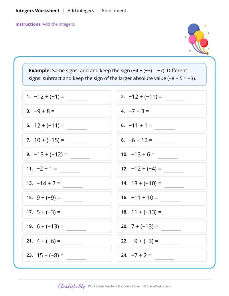 Add positive and negative integers