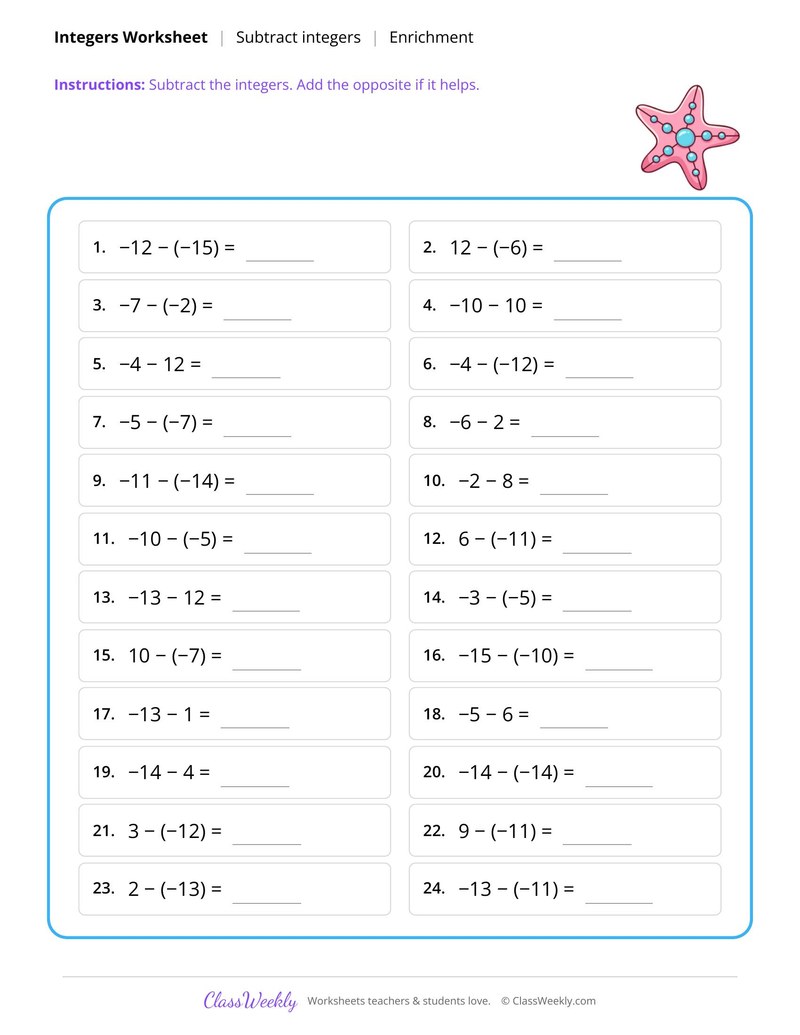 Subtract positive and negative integers