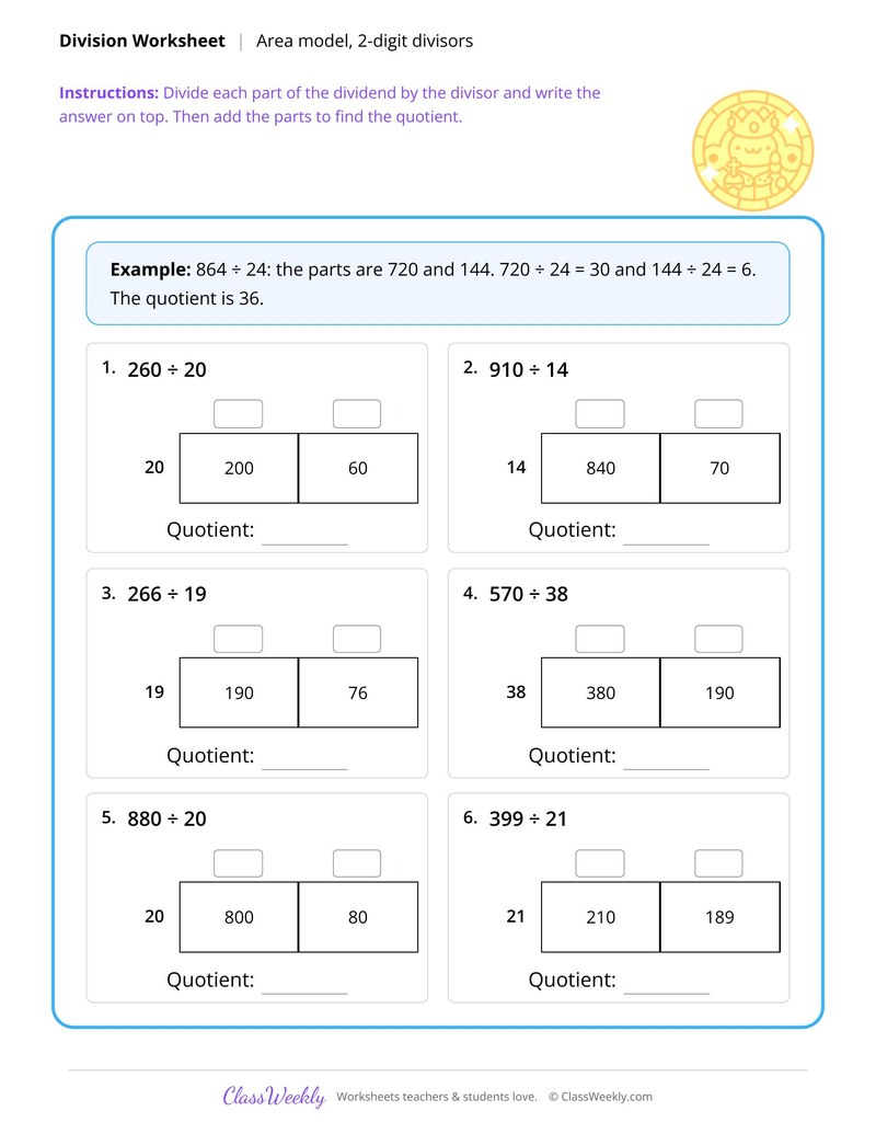 Area model division with 2-digit divisors
