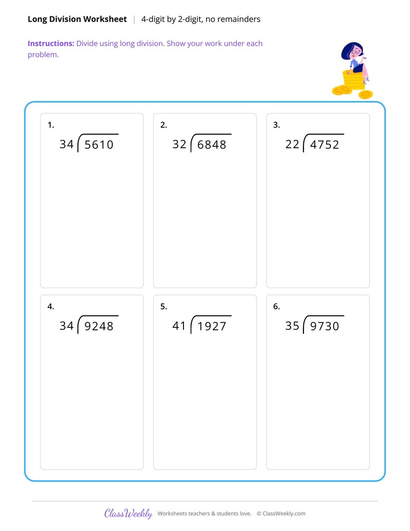 Long division, 4-digit by 2-digit