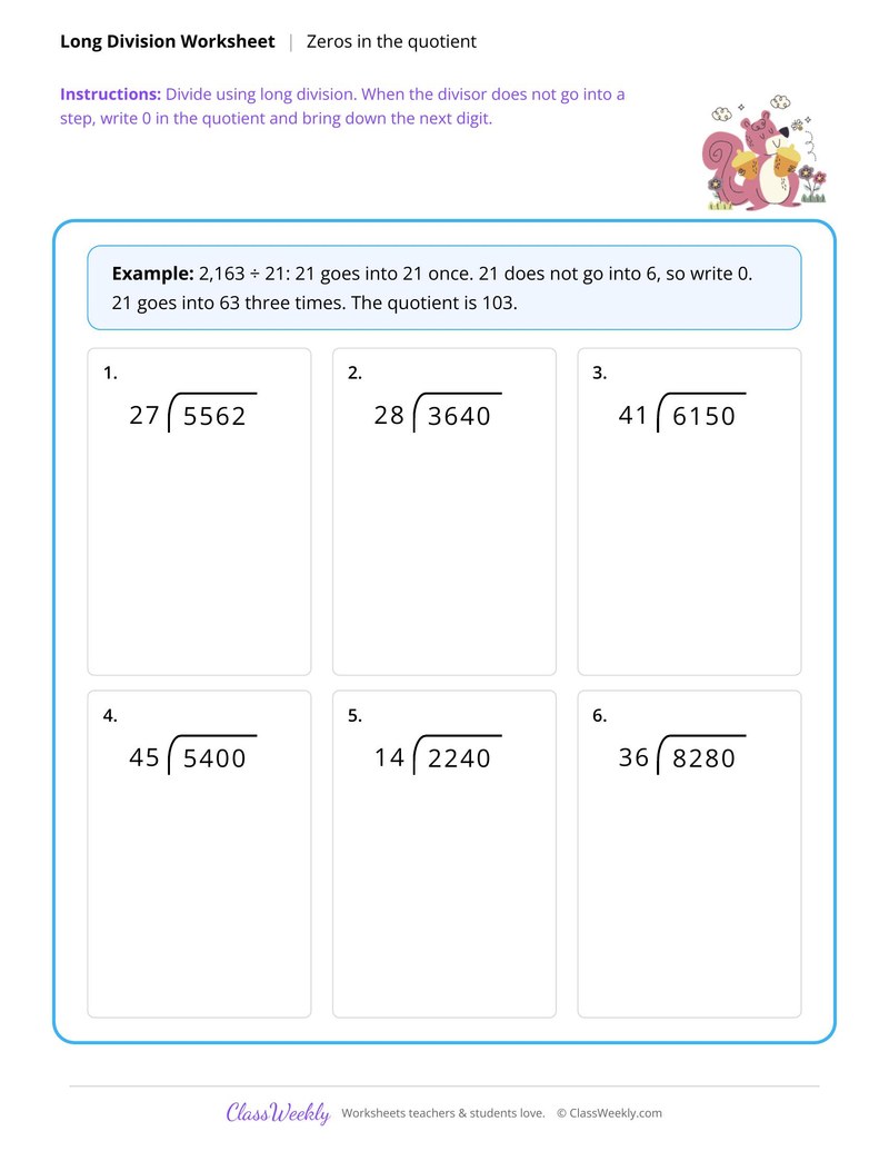 Long division with zeros in the quotient