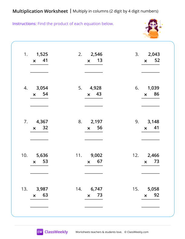 Multiply 2 by 4 digits