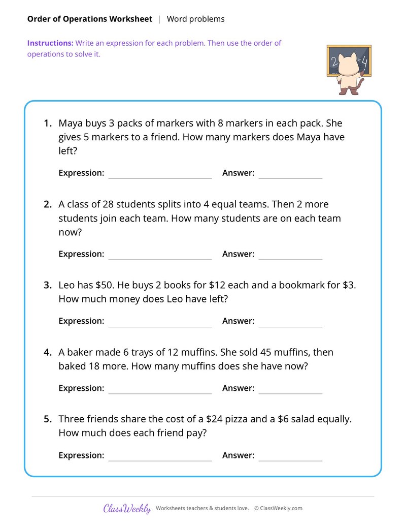 PEMDAS Word Problems