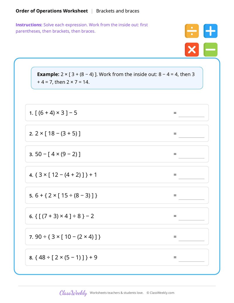 Order of Operations with Brackets and Braces