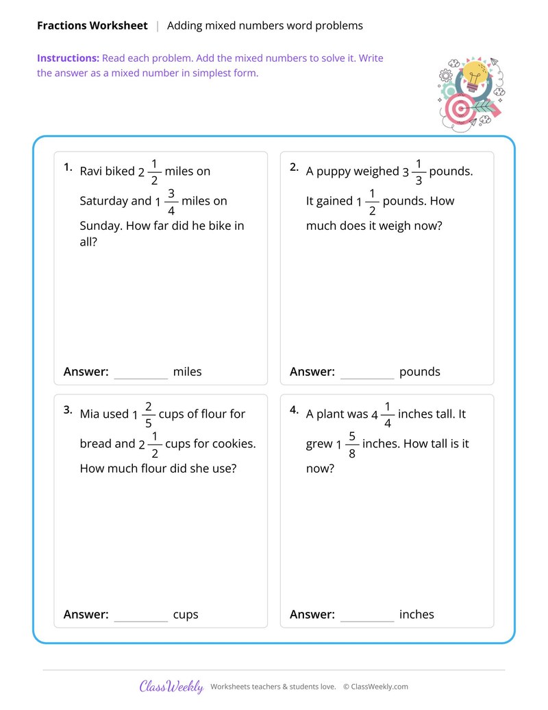 Adding mixed numbers word problems
