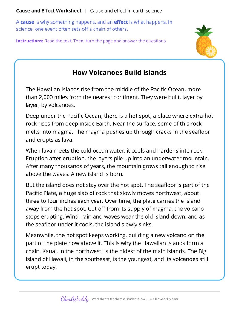 Cause and Effect in a Text About How Volcanoes Build Islands - Page 1