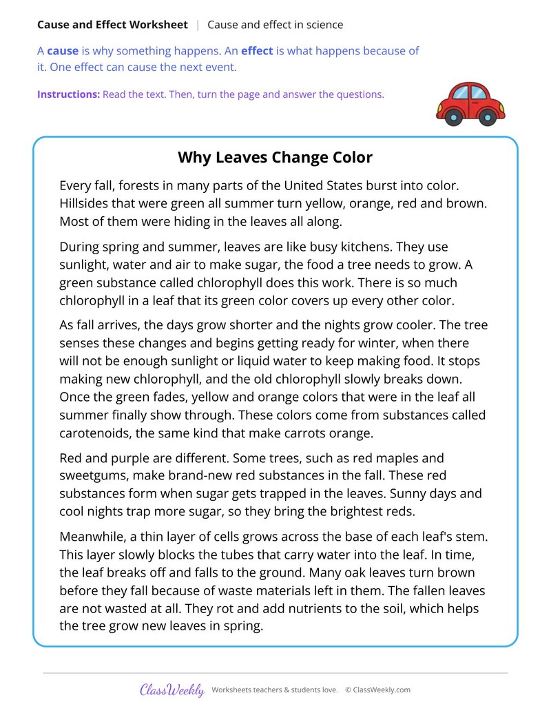 Cause and Effect in a Text About Why Leaves Change Color - Page 1