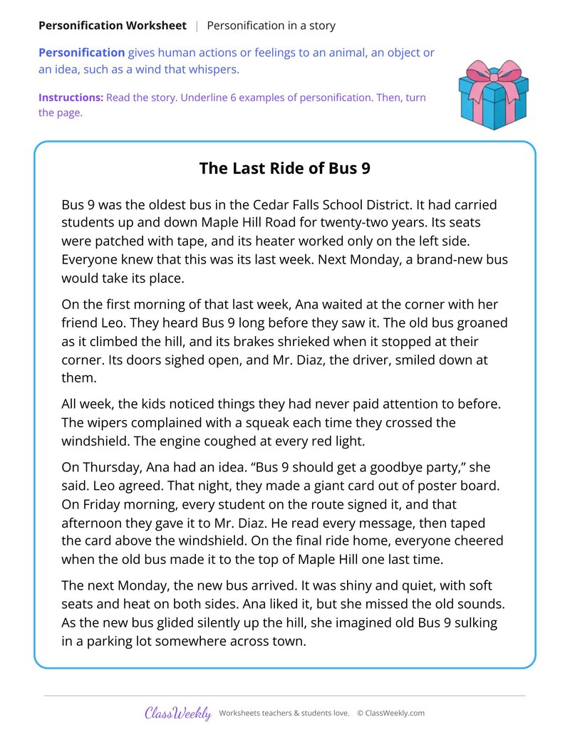 Personification in a Story About a Grumpy Old Bus - Page 1