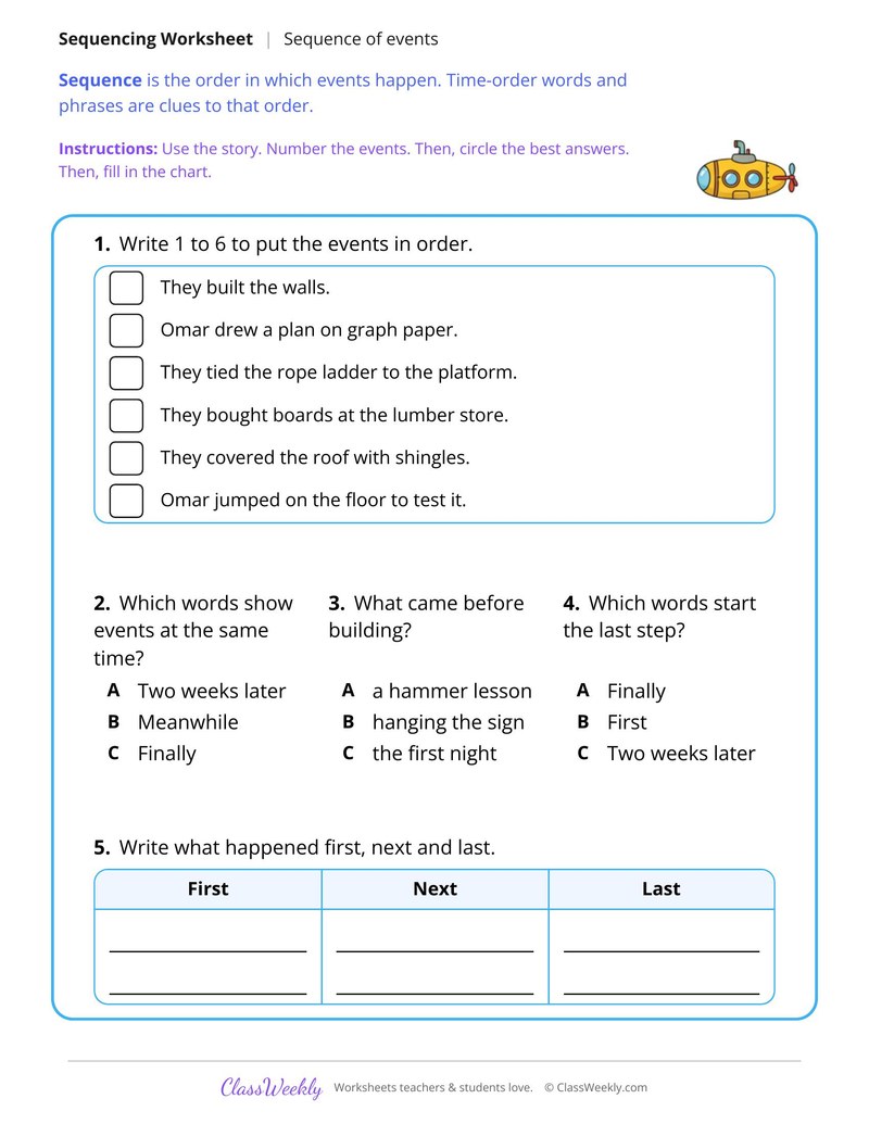 Sequence the Events in a Story About Building a Treehouse - Page 2