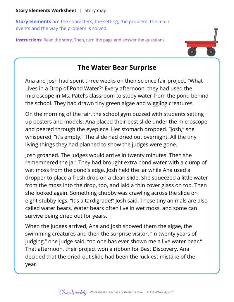 Story Elements in a Story About a Science Fair Surprise - Page 1