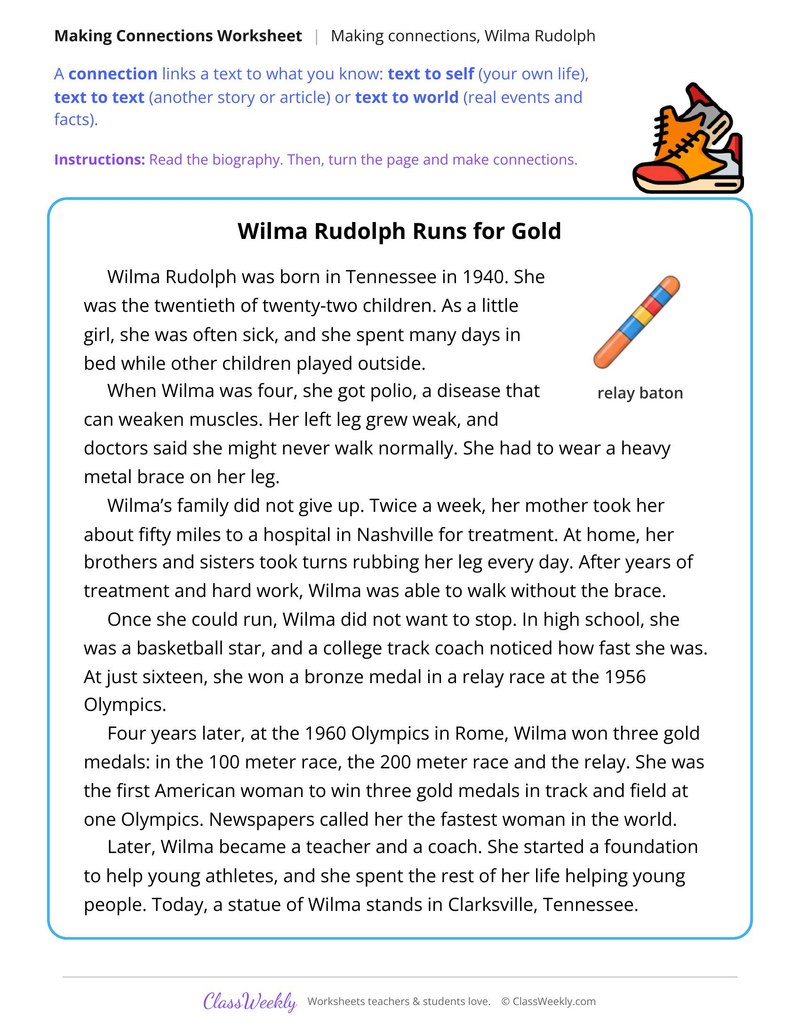 Make Connections to the Story of Wilma Rudolph - Page 1