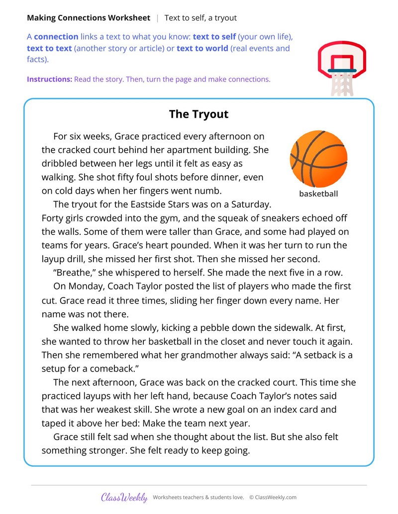 Make Text to Self Connections, The Tryout - Page 1
