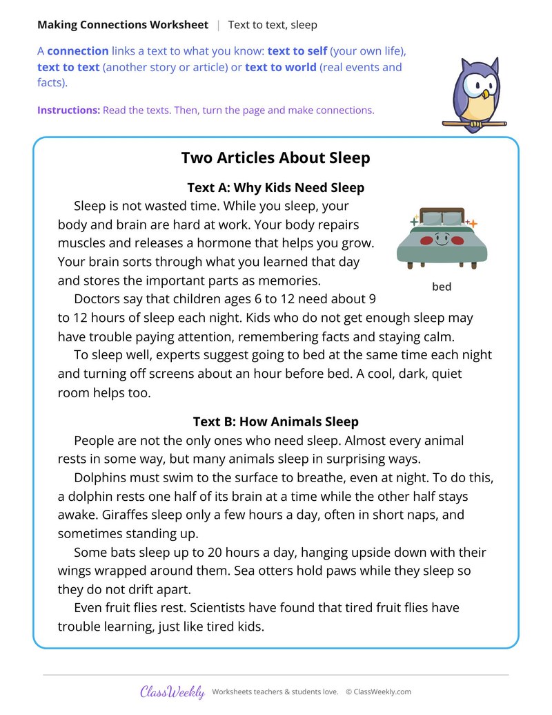 Make Text to Text Connections, Two Articles About Sleep - Page 1