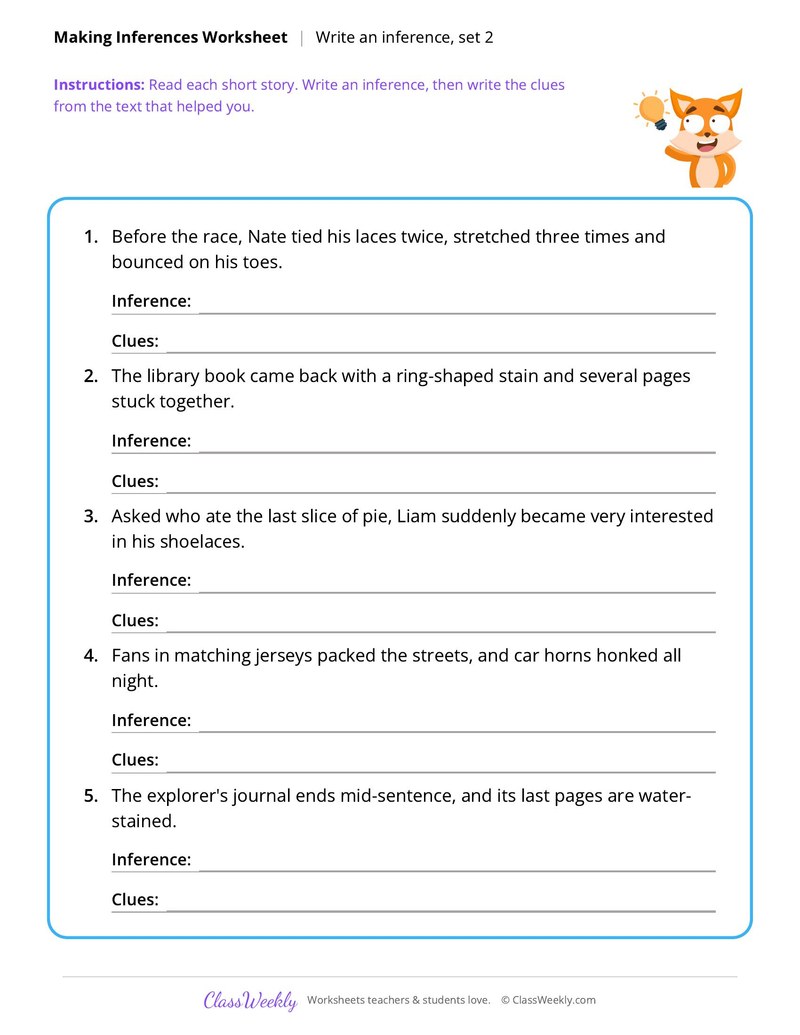 Making Inferences: Write an inference, set 2