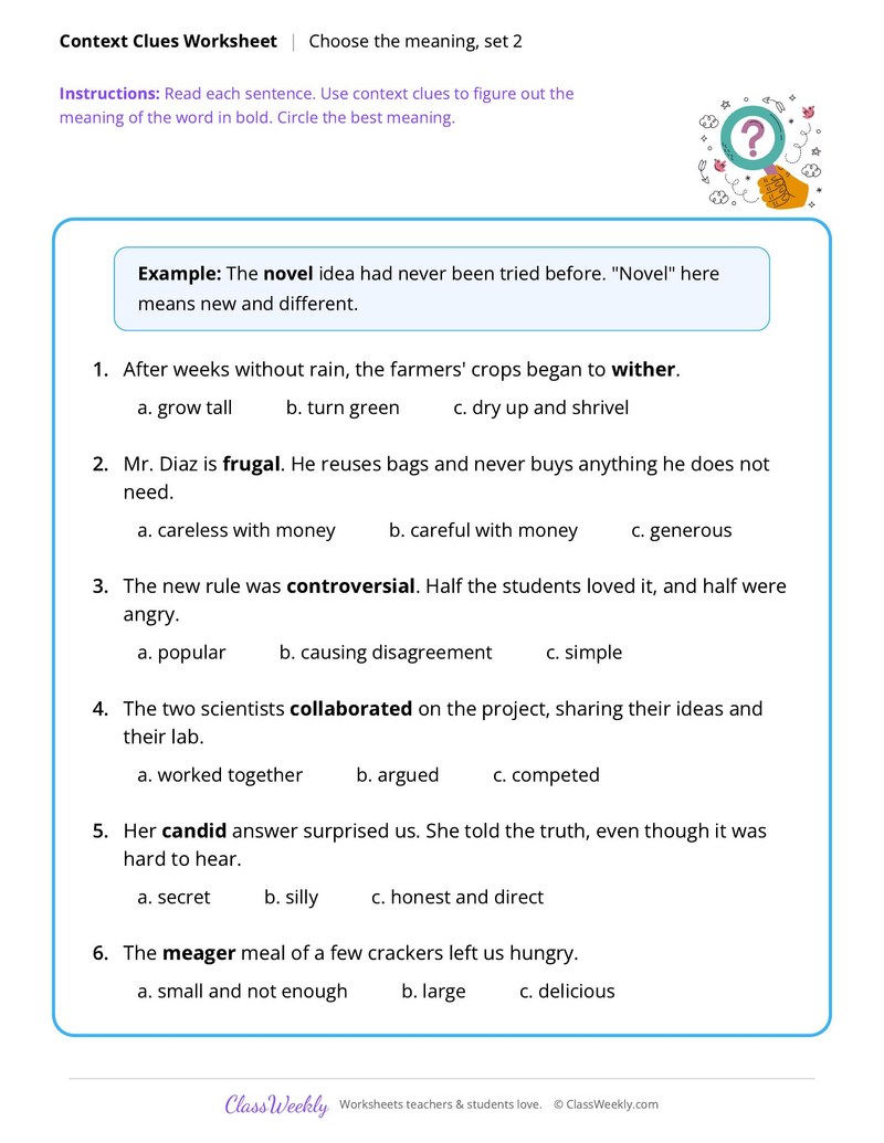 Context Clues: Choose the meaning, set 2
