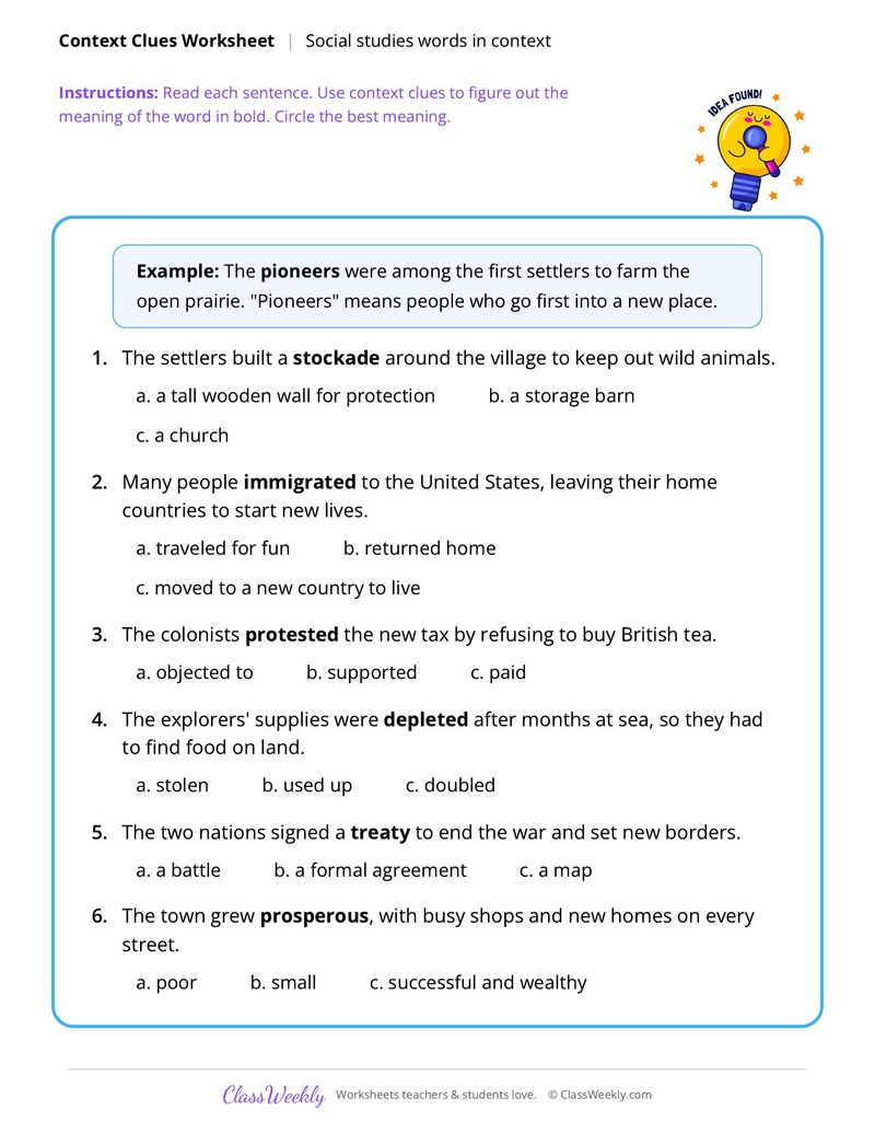 Context Clues: Social studies words in context