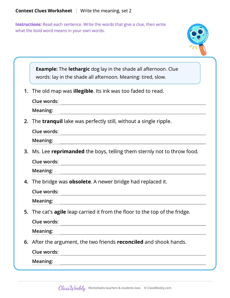 Context Clues: Write the meaning, set 2