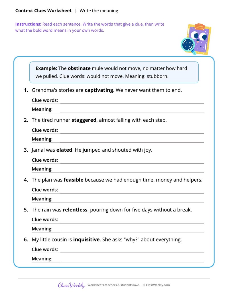 Context Clues: Write the meaning