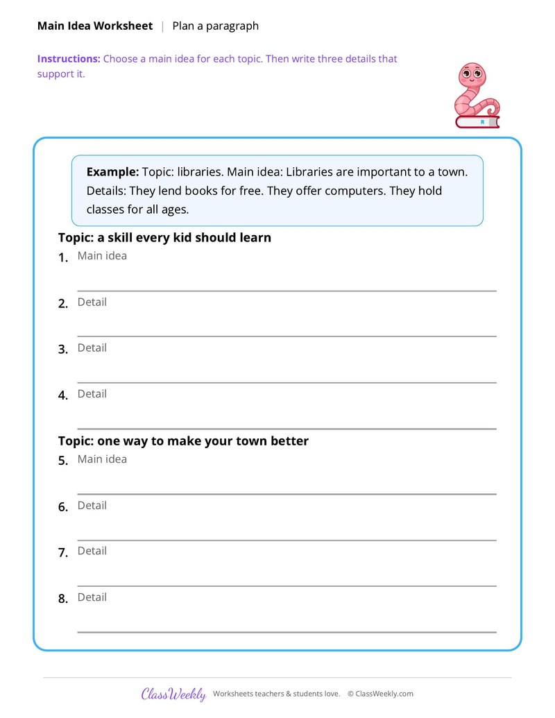 Plan a paragraph (main idea)