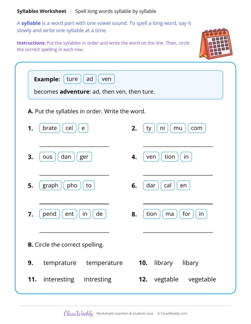 Spell Long Words Syllable by Syllable