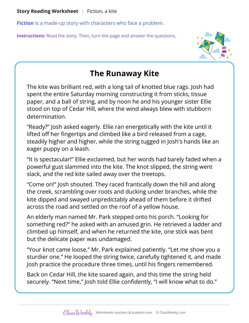 The Runaway Kite (Fiction Passage) - Page 1