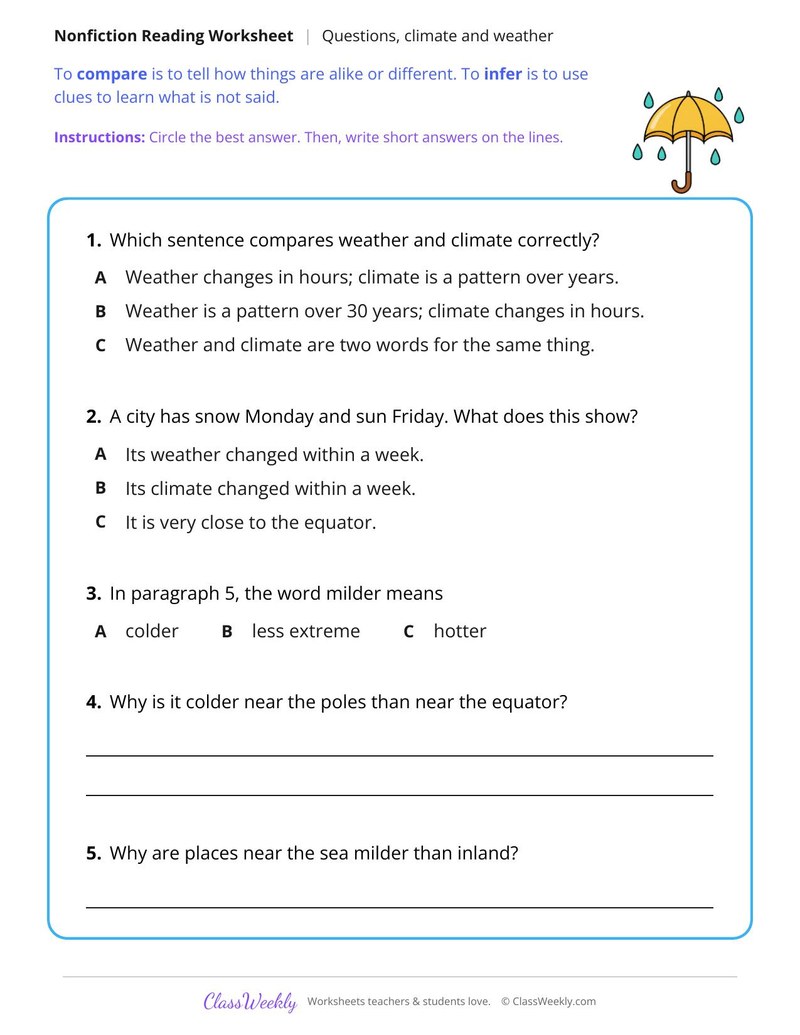Climate and Weather (Nonfiction Passage)