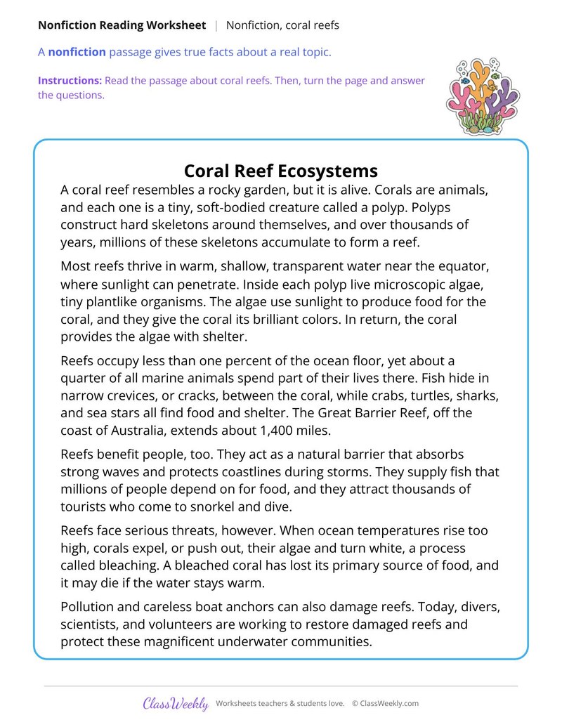 Coral Reef Ecosystems (Nonfiction Passage) - Page 1
