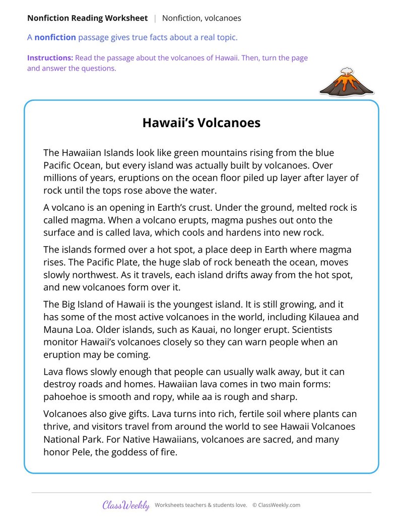 Hawaii's Volcanoes (Nonfiction Passage) - Page 1