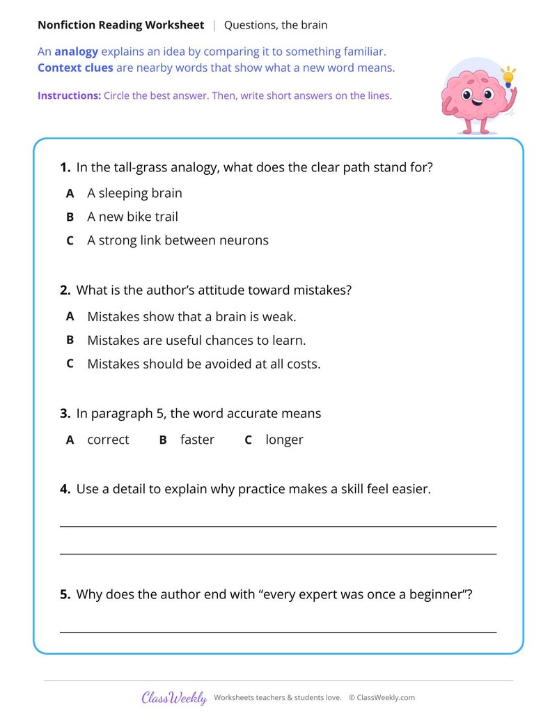 How the Brain Learns (Nonfiction Passage)