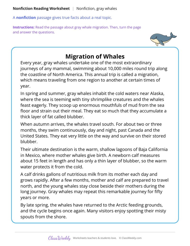 Migration of Whales (Nonfiction Passage) - Page 1