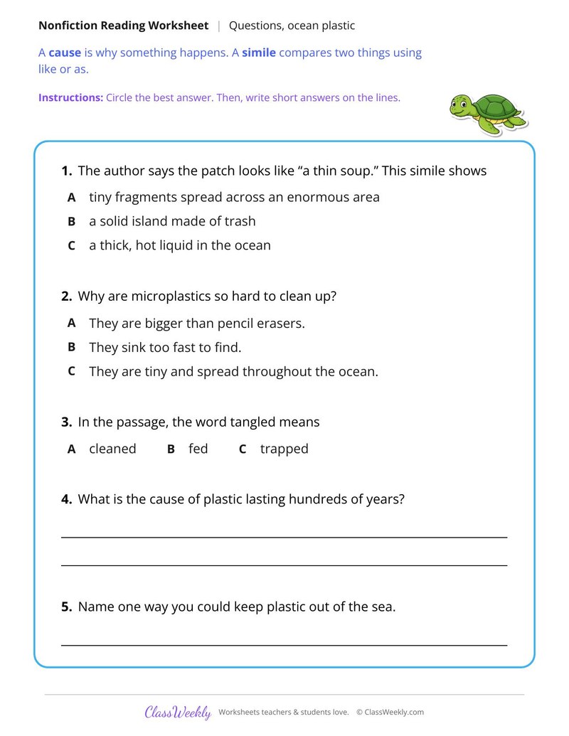 Plastic in the Ocean (Nonfiction Passage)