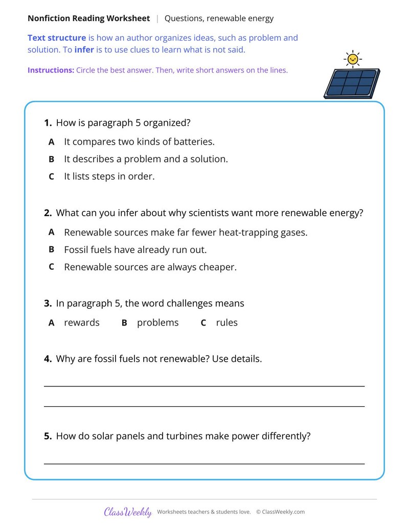 Renewable Energy (Nonfiction Passage)