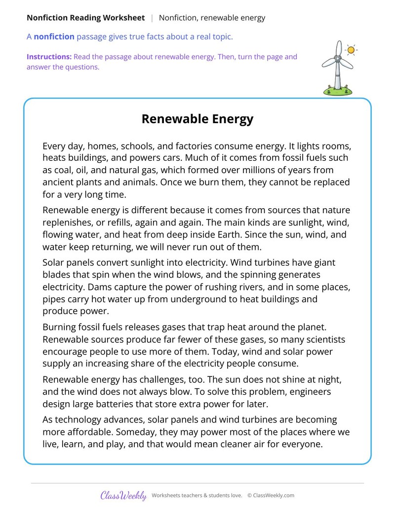 Renewable Energy (Nonfiction Passage) - Page 1