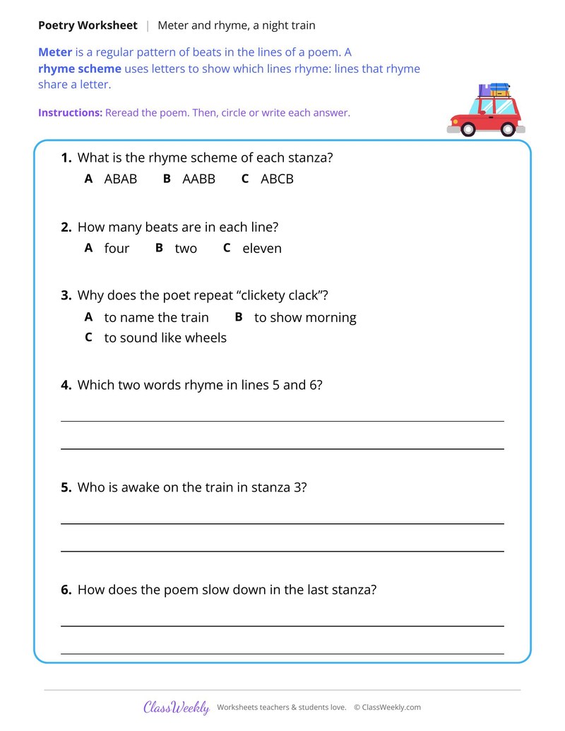 Find the Meter and Rhyme in a Poem About a Train