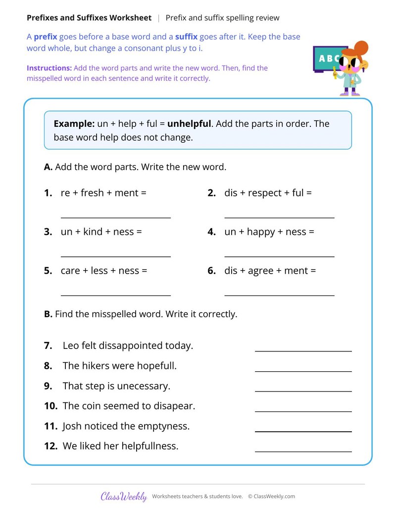 Prefix and Suffix Spelling Review
