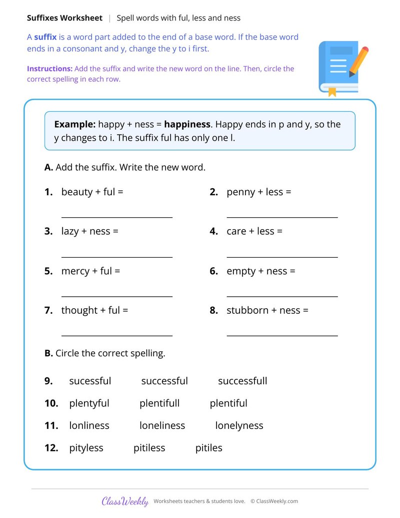 Spell Words With Ful, Less and Ness