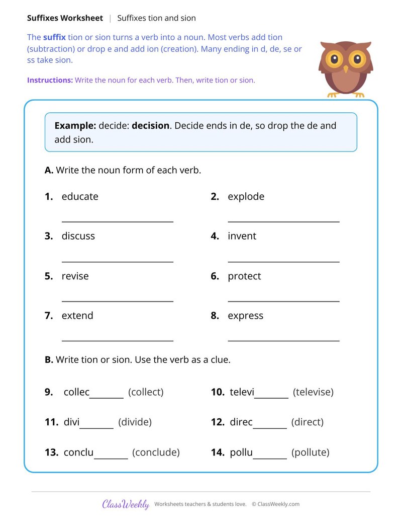 Suffixes Tion and Sion