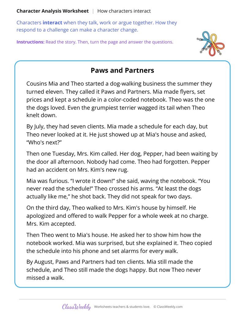 How Characters Interact in a Story About Dog Walking - Page 1