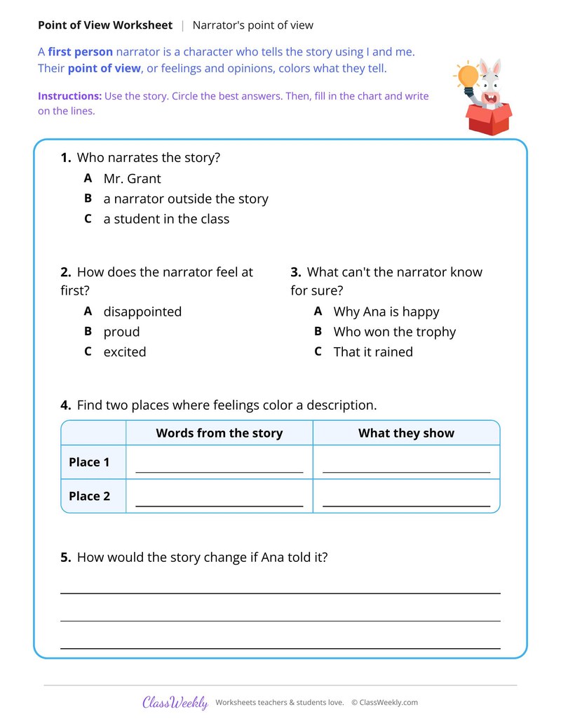 Narrator's Point of View in a Story About a Rainy Field Day