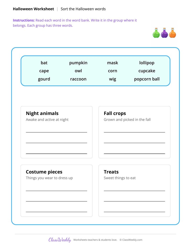 Sort the Halloween Words