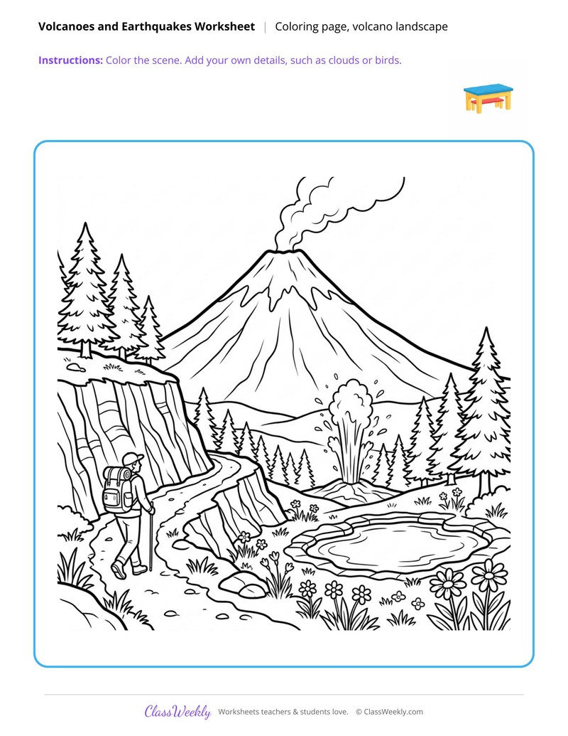Volcano Landscape Coloring Page