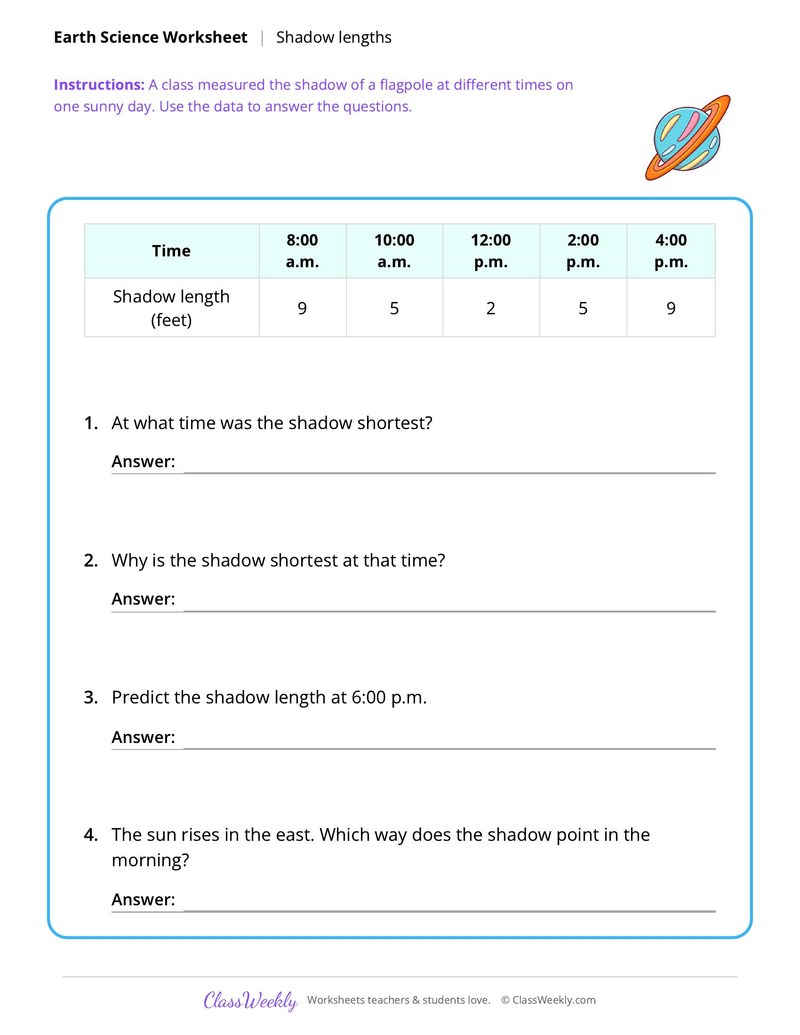 Earth Science: Shadow lengths