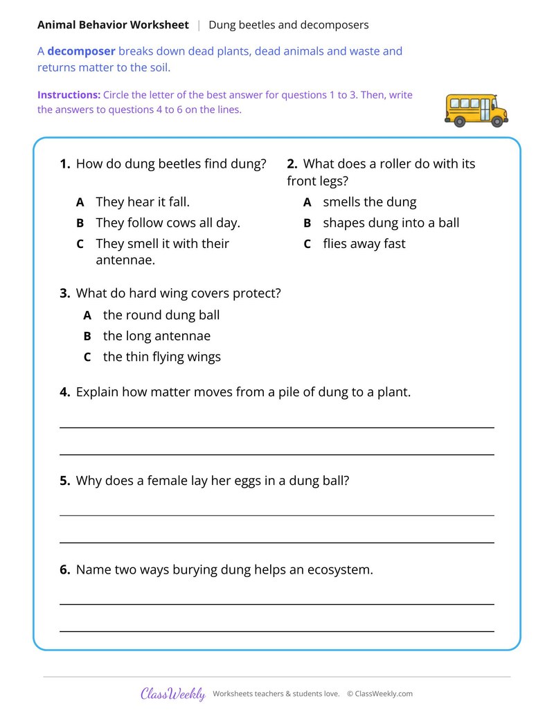 How Dung Beetles Recycle Matter, Read and Answer - Page 2