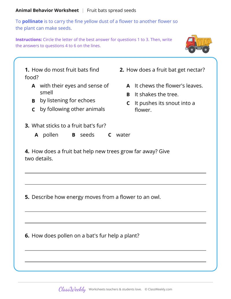 How Fruit Bats Spread Seeds and Pollen, Read and Answer - Page 2