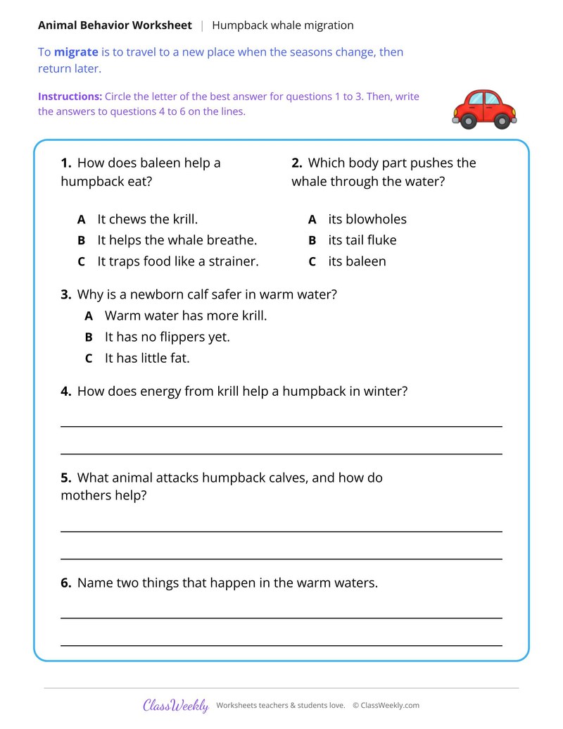 How Humpback Whales Travel Each Year, Read and Answer - Page 2