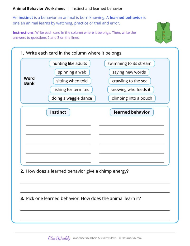 Instinct or Learned Behavior? Read and Sort - Page 2